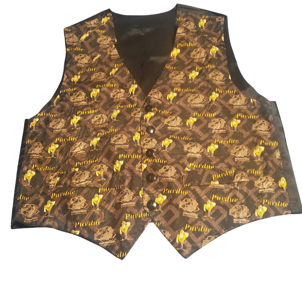 Vintage Perdue Boilermakers Size L 100% Silk Suit Vest Train Pete Mascot Brown